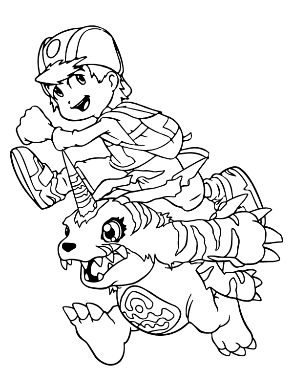 Dibujo de Pagina para Colorear de Gabumon y Takeru En Digimon para Colorear y Imprimir
