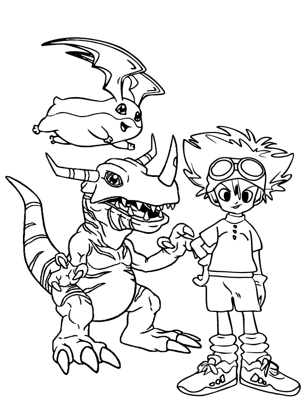 Dibujo de Pagina para Colorear de Greymon y Tai de Digimon para Colorear y Imprimir