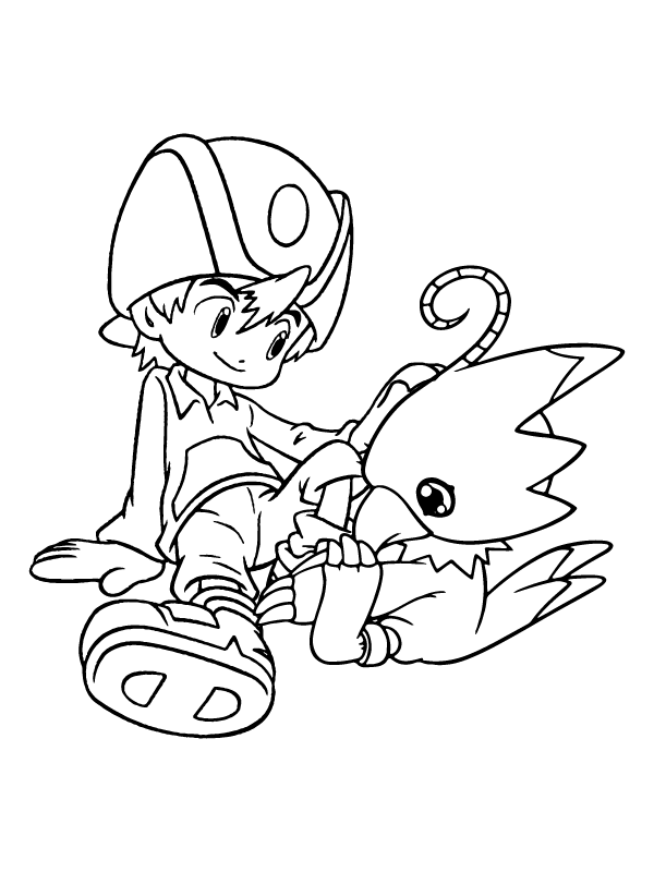 Dibujo de Pagina para Colorear de Takeru y Biyomon para Colorear y Imprimir