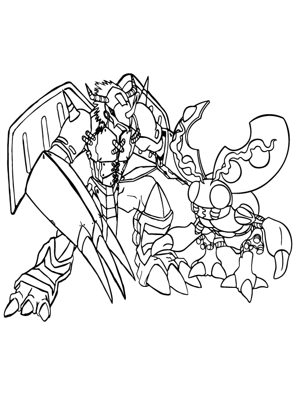Dibujo de Pagina para Colorear de Tentomon y Wargreymon de Digimon Adventure para Colorear y Imprimir