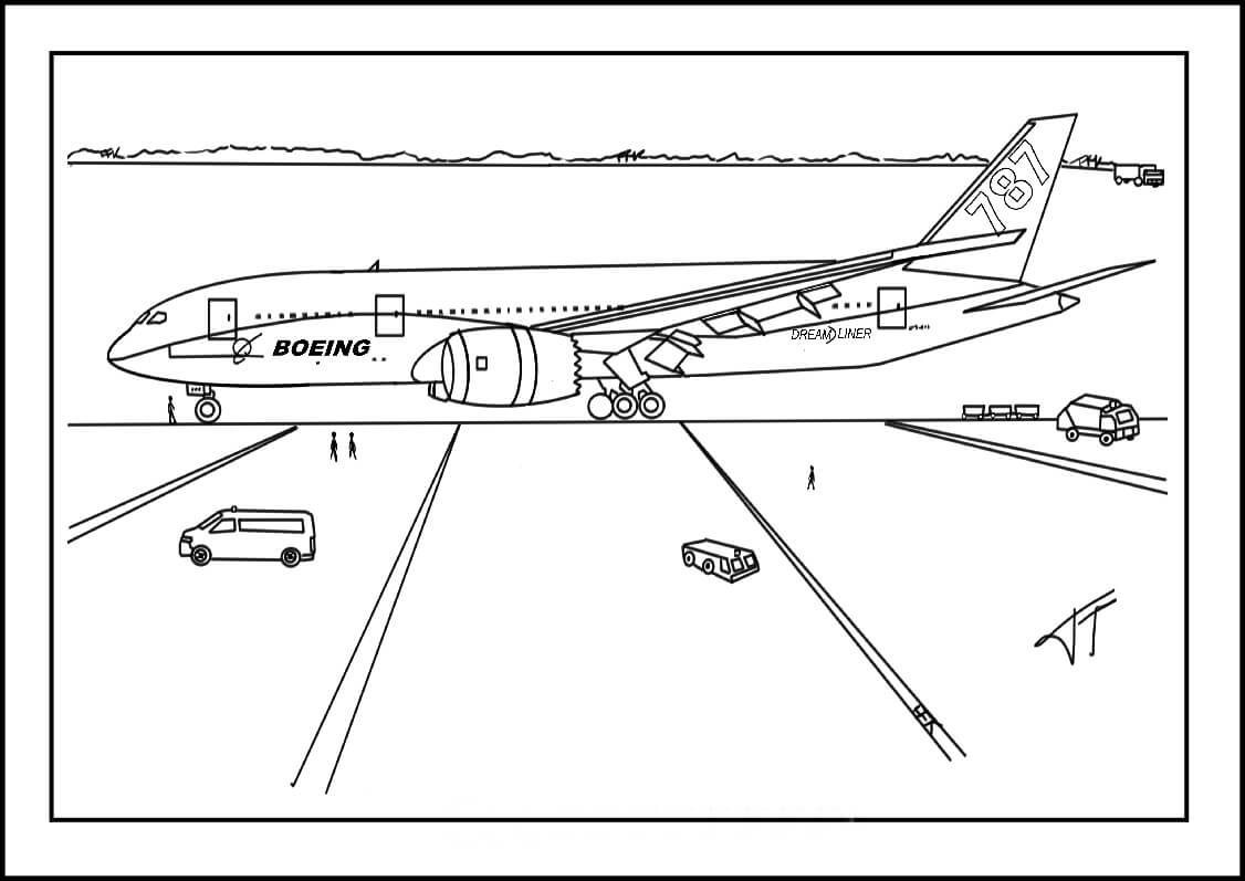 Dibujo de Avión En El Aeropuerto para Colorear y Imprimir