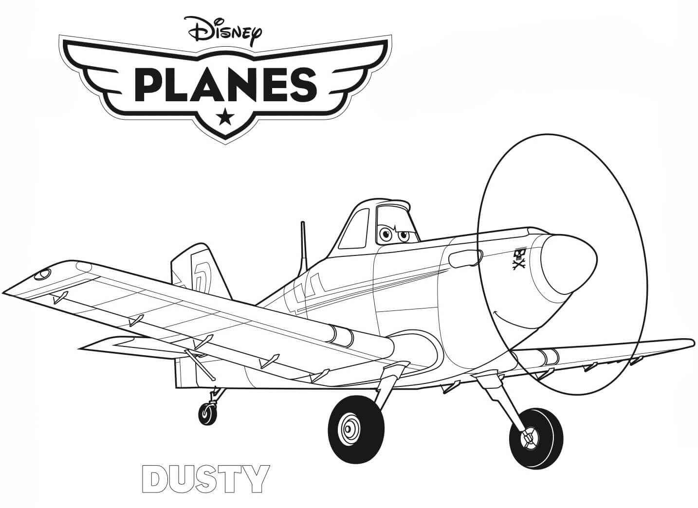 Dibujo de Aviones Polvorientos Sonrientes para Colorear y Imprimir