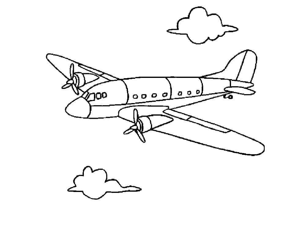 Dibujo de Aviones y dos Nubes para Colorear y Imprimir