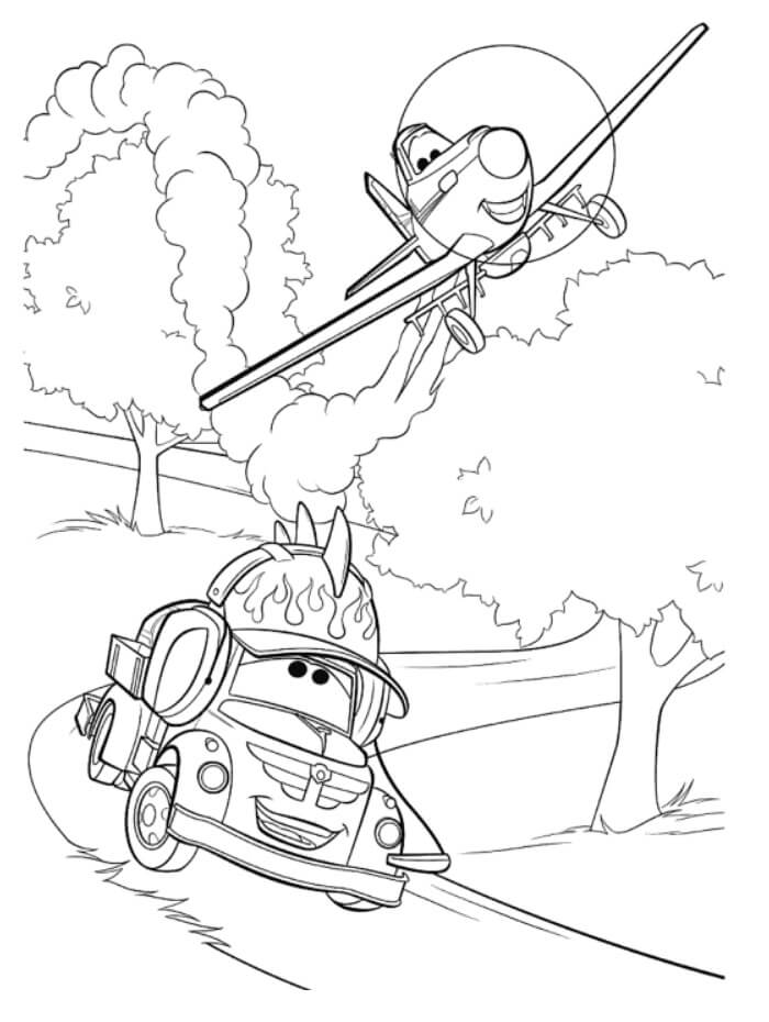 Dibujo de Coches y Aviones de Disney para Colorear y Imprimir