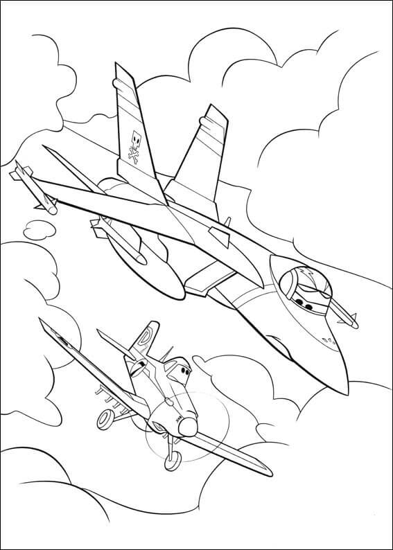 Dibujo de dos Aviones Básicos de Disney para Colorear y Imprimir