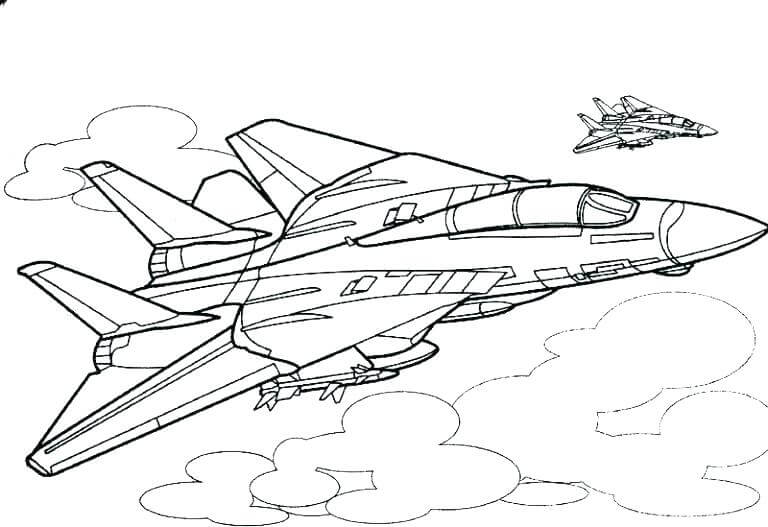 Dibujo de dos Aviones de Guerrero para Colorear y Imprimir