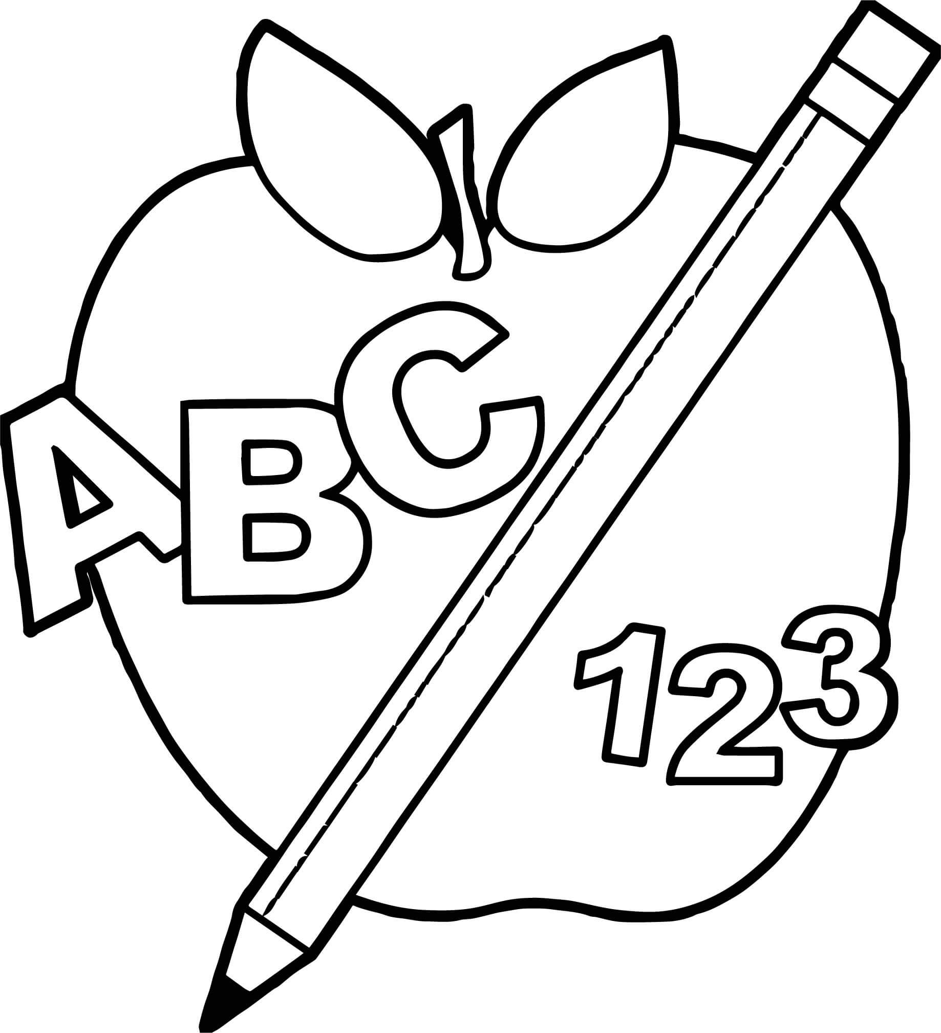 Dibujo de Apple Alfabeto Número y Lápiz para Colorear y Imprimir