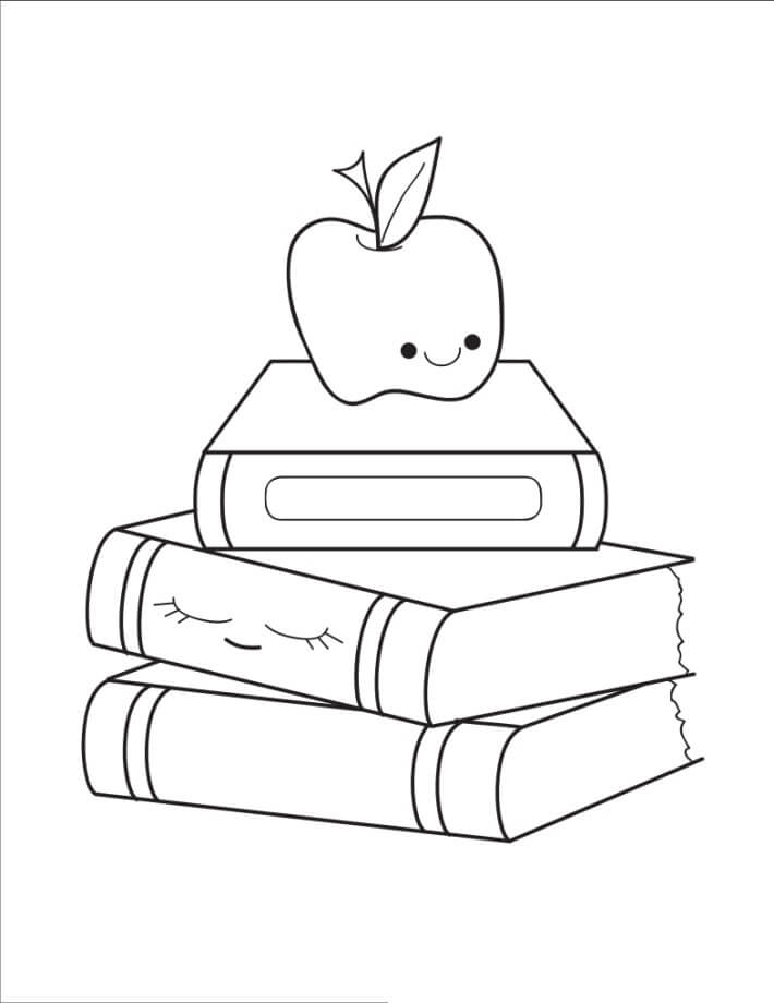 Dibujo de Apple En dos Libros de Regreso a Clases para Colorear y Imprimir