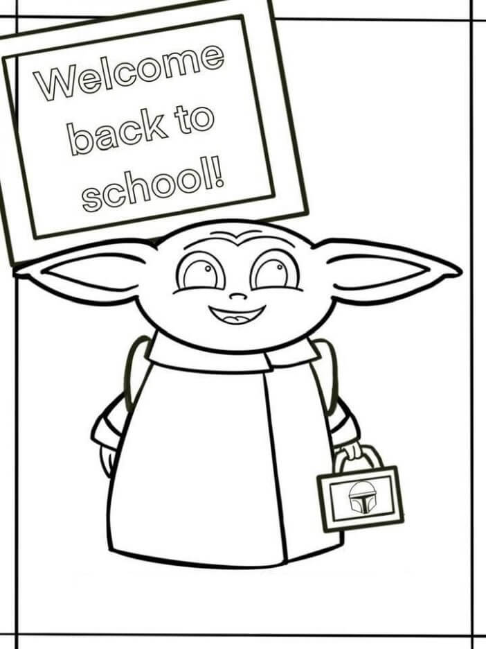 Dibujo de Baby Yoda Regreso a La Escuela para Colorear y Imprimir