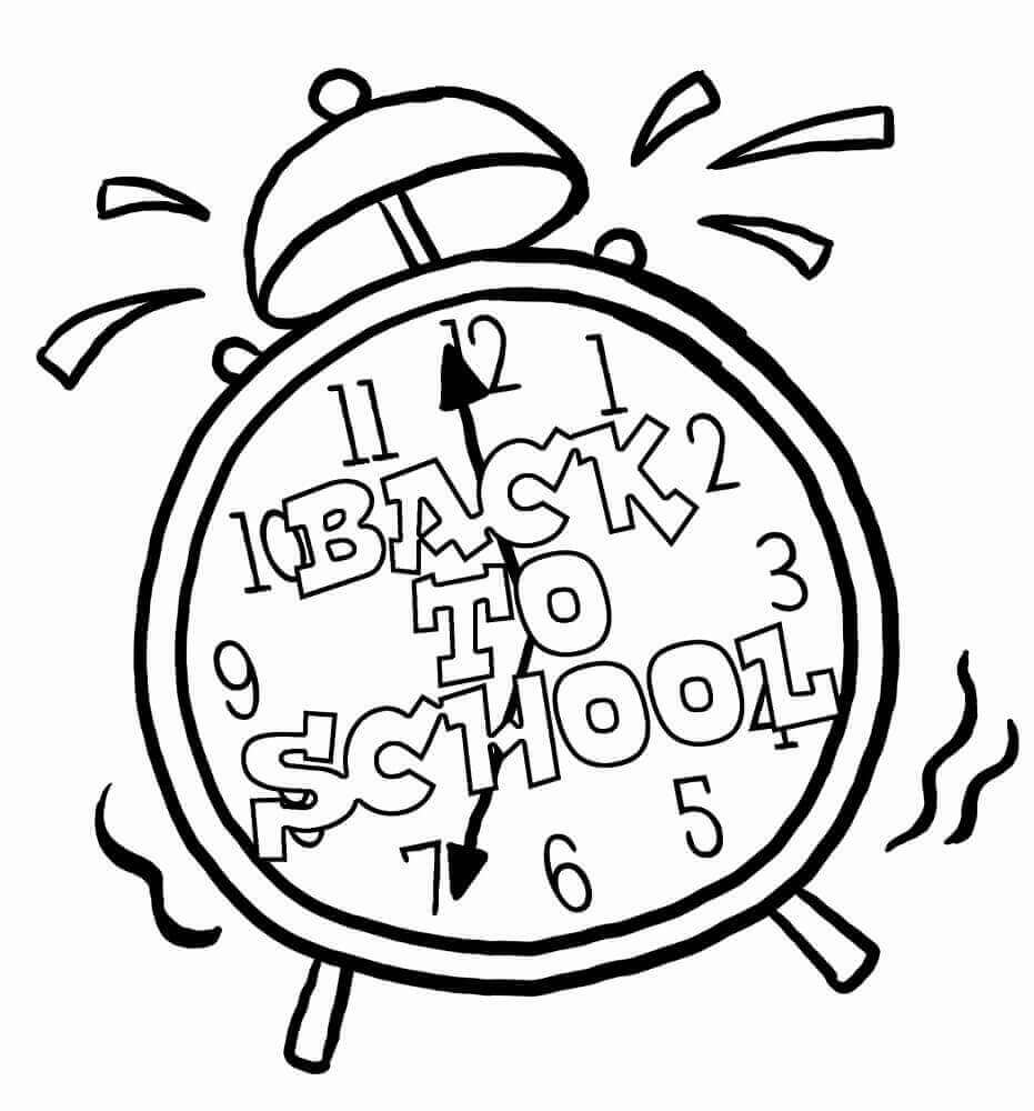 Dibujo de Reloj de Bienvenida de Regreso a La Escuela para Colorear y Imprimir