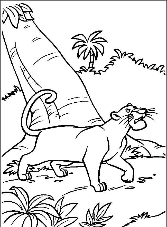 Dibujo de Bagheera Caminando En La Jungla para Colorear y Imprimir