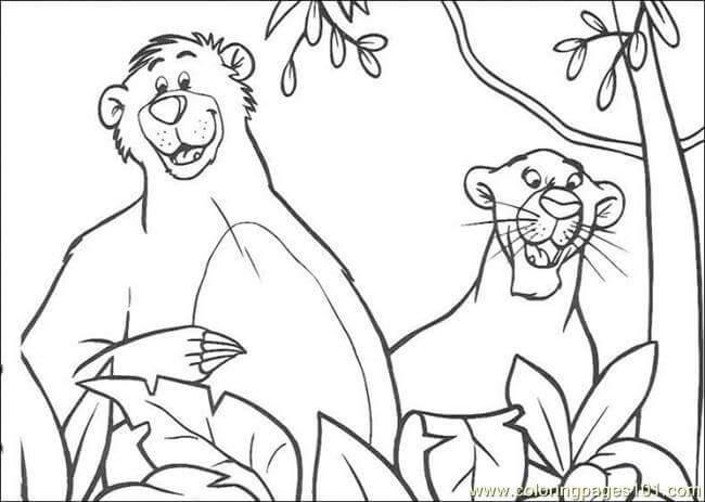 Dibujo de Bagheera Con Baloo para Colorear y Imprimir