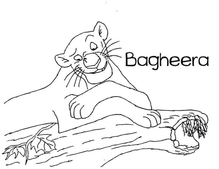 Dibujo de Bagheera Sonriendo En Rama de Árbol para Colorear y Imprimir
