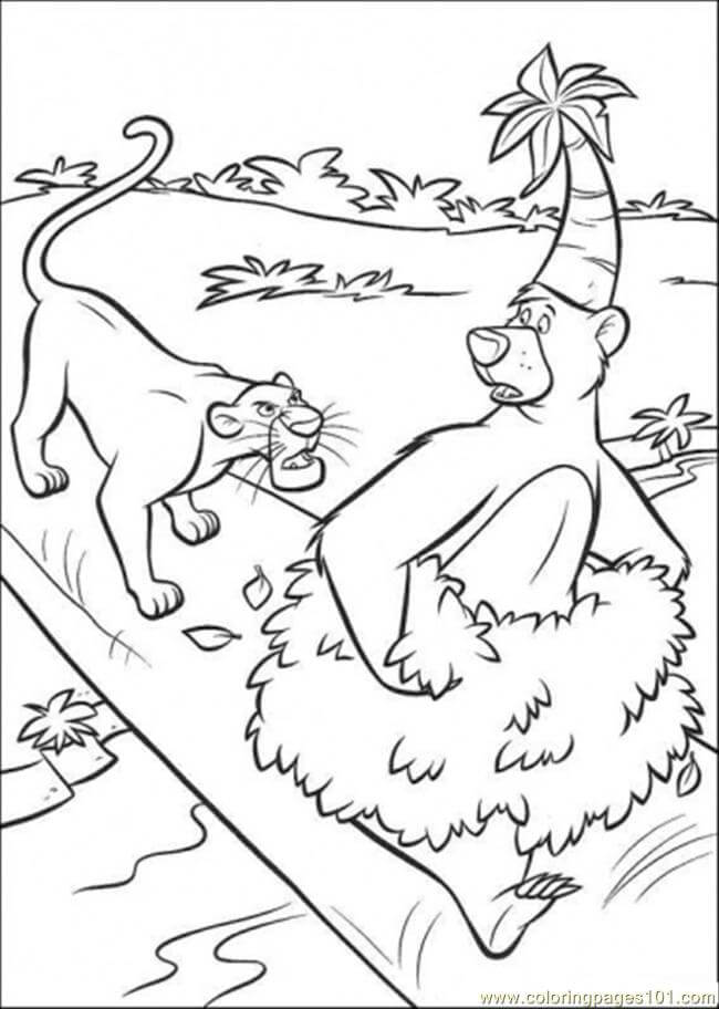 Dibujo de Bagheera y Baloo En La Jungla para Colorear y Imprimir