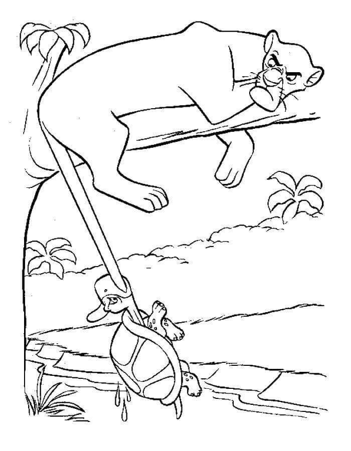 Dibujo de Bagheera y Tortuga para Colorear y Imprimir