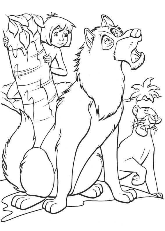 Dibujo de Entrenamiento Bagheera Mowgli para Colorear y Imprimir