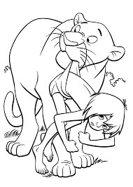 Dibujo de Mowgli Con Bagheera Lindo para Colorear y Imprimir