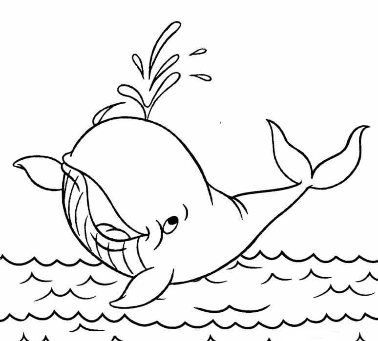 dibujo ballena en mar para colorear