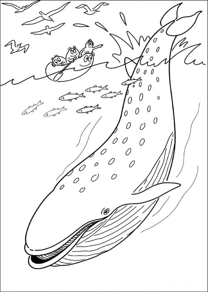 dibujo barbapapa y ballena para colorear