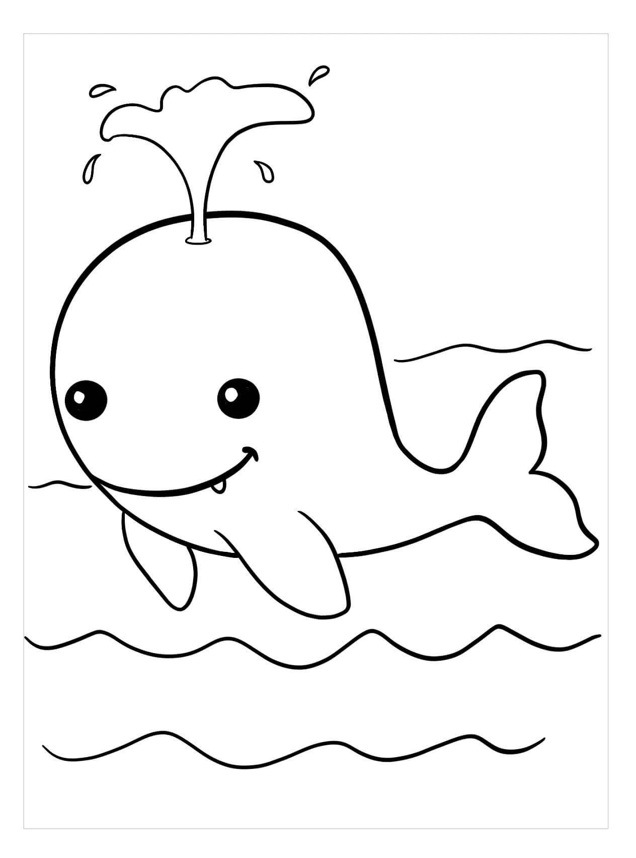 Dibujo de Ballena Sonriente Lindo para Colorear y Imprimir