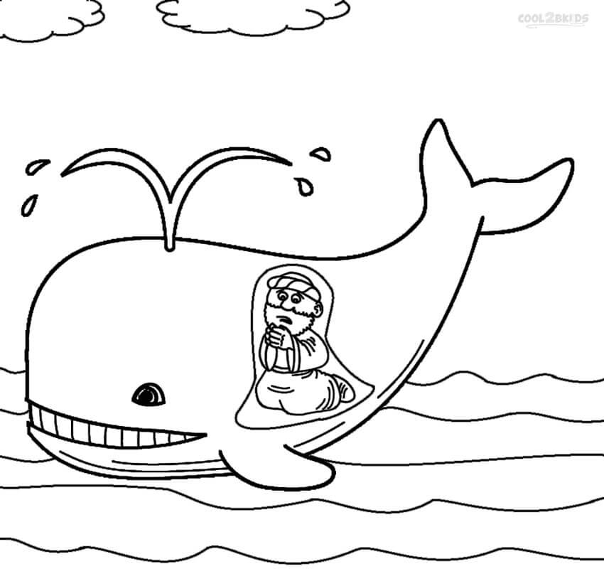 Dibujo de Jonas En El Vientre de Una Ballena para Colorear y Imprimir