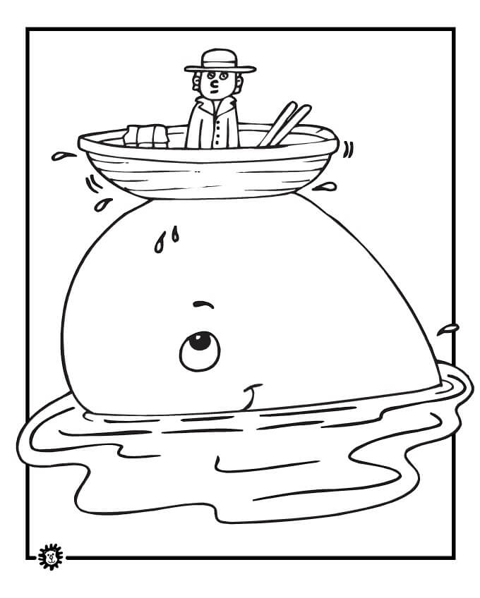 dibujo el barco esta en la cabeza de la ballena para colorear