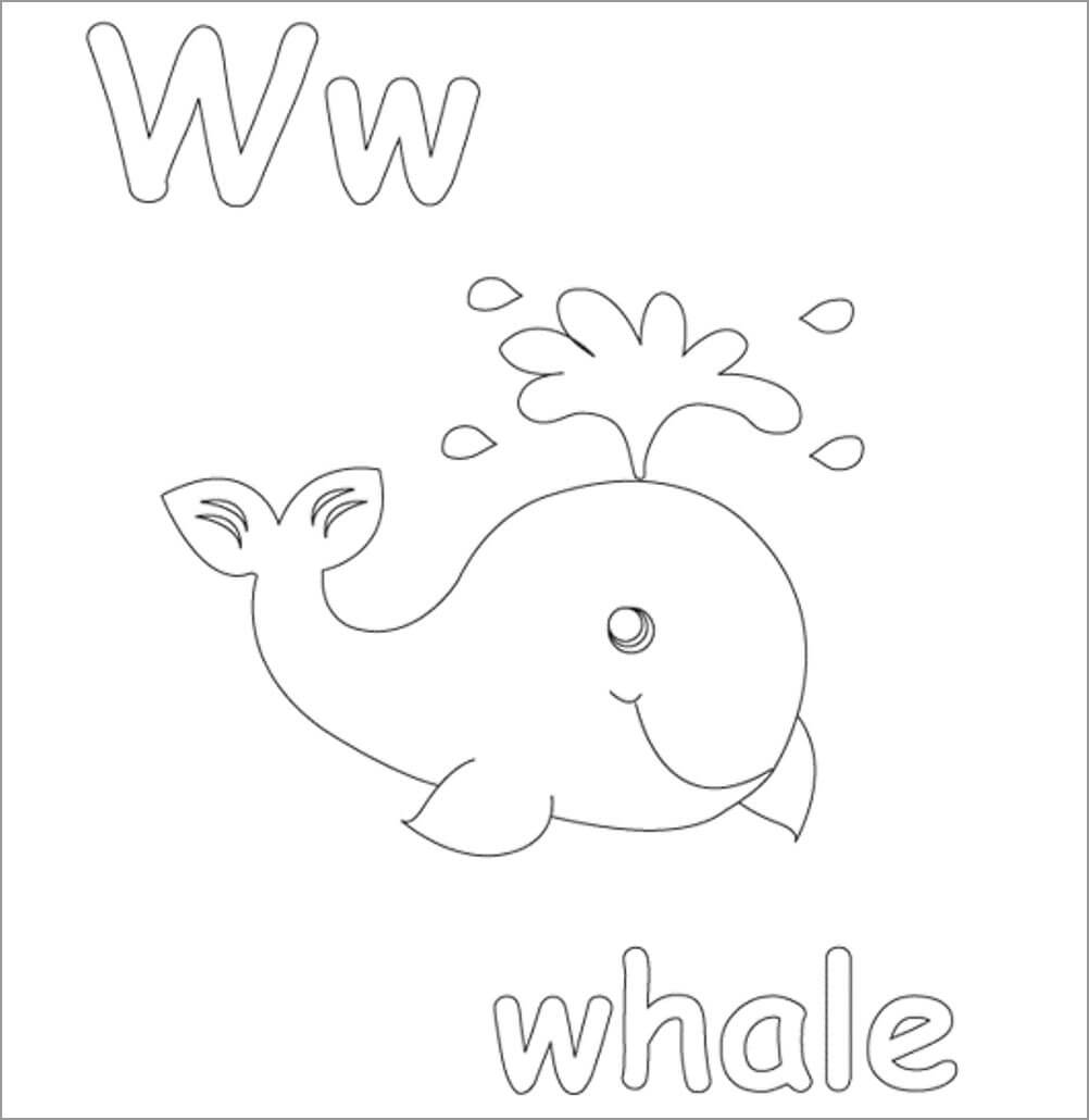 dibujo la letra w es para ballena para colorear
