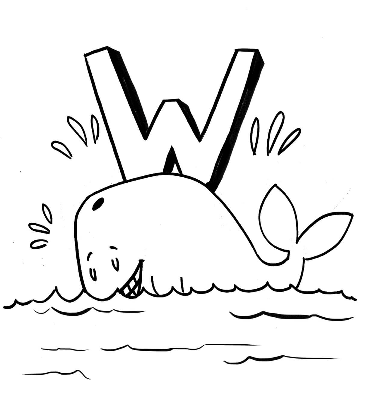 dibujo letra w y ballena para colorear