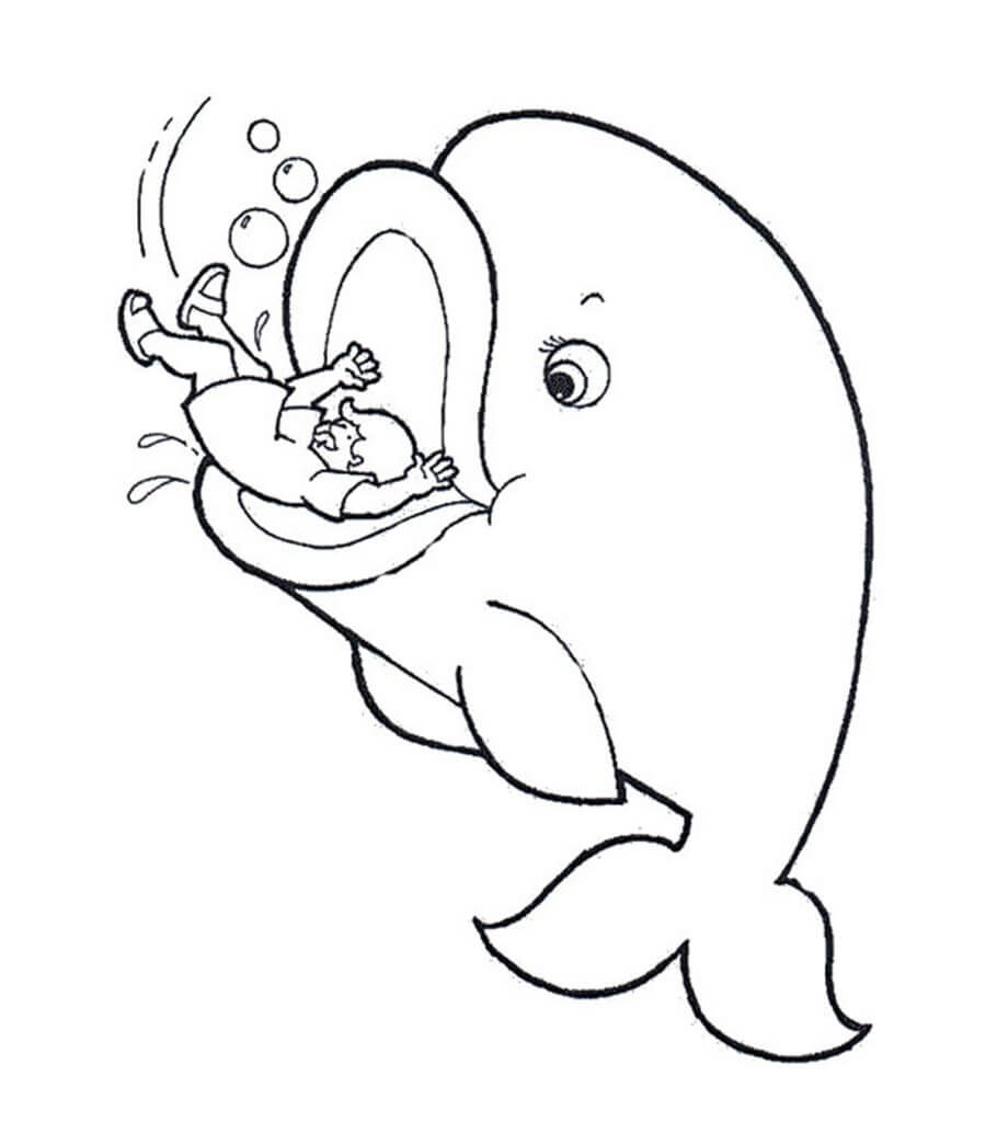 dibujo nina en boca de ballena para colorear