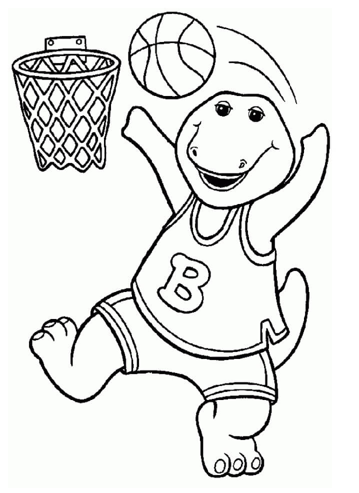 Dibujo de Barney Juega Baloncesto para Colorear y Imprimir