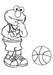Dibujo de Elmo Jugando Baloncesto para Colorear y Imprimir