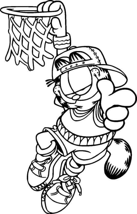 Dibujo de Gato Genial Jugando Al Baloncesto para Colorear y Imprimir