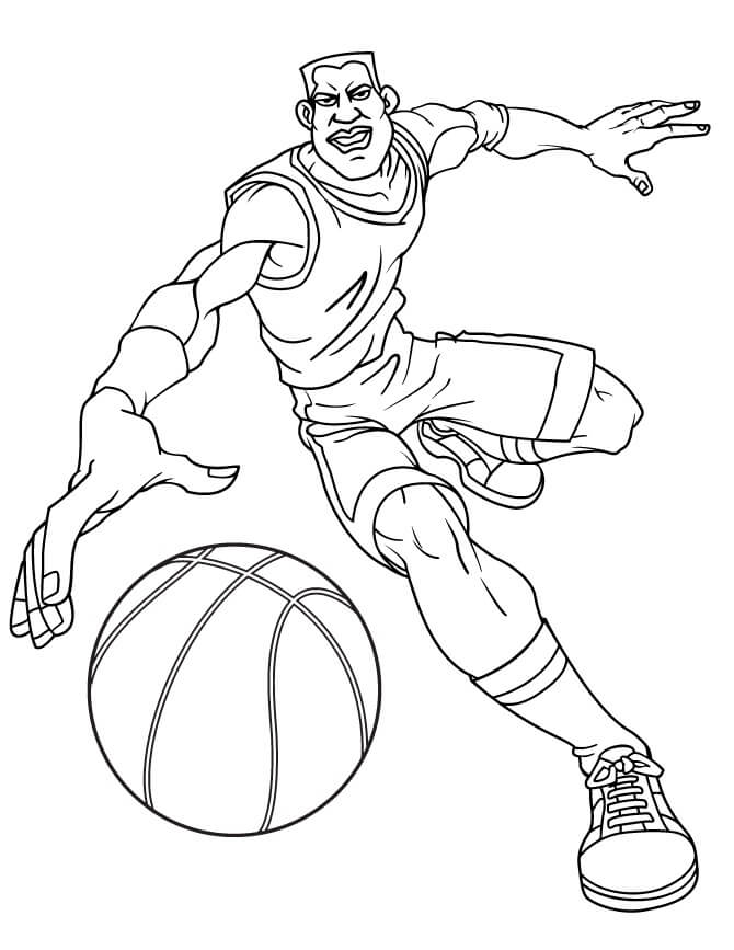 Dibujo de Hombre Corriendo Con Baloncesto para Colorear y Imprimir