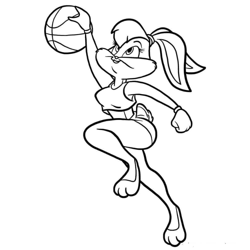 Dibujo de Looney Tunes Lola Bunny Juega Baloncesto para Colorear y Imprimir