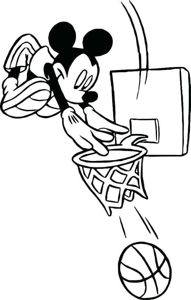 Dibujo de Mickey Jugando Al Baloncesto para Colorear y Imprimir