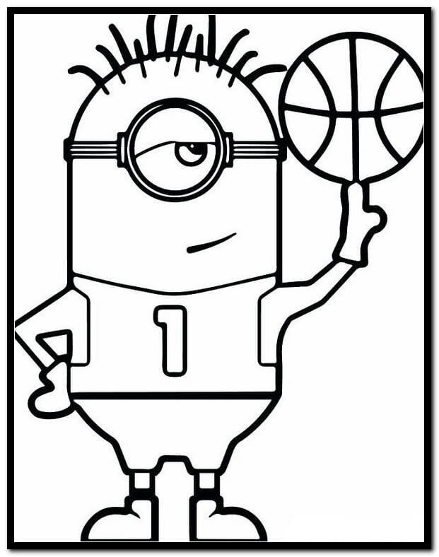 Dibujo de Minion Jugando Al Baloncesto para Colorear y Imprimir