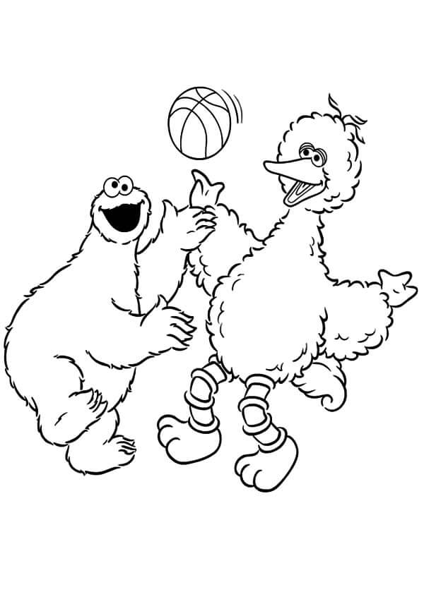 Dibujo de Monstruo de Las Galletas Jugando Al Baloncesto para Colorear y Imprimir