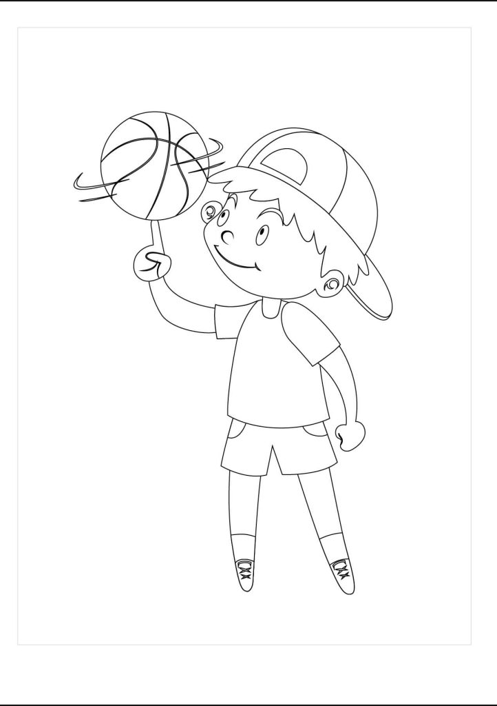 Dibujo de Niño Jugando Baloncesto para Colorear y Imprimir