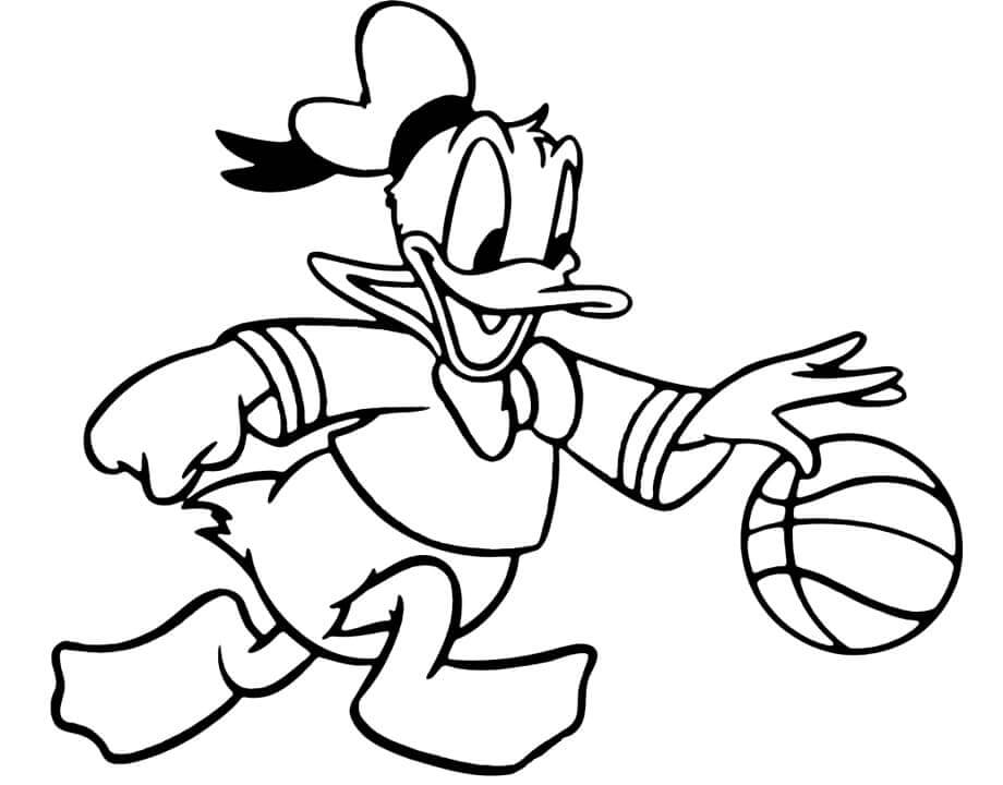 Dibujo de Pato Donald Jugando Baloncesto para Colorear y Imprimir
