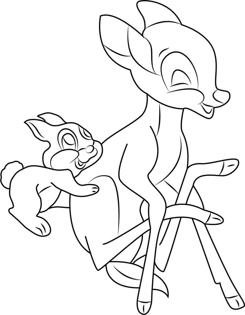 Dibujo de Bambi Jugando Con Truenos para Colorear y Imprimir