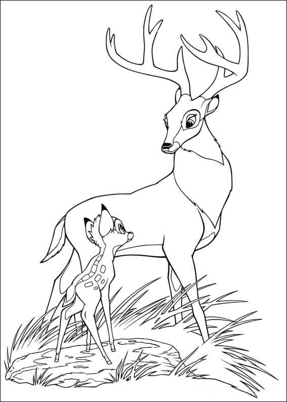 Dibujo de El Gran Príncipe Del Bosque y Bambi para Colorear y Imprimir