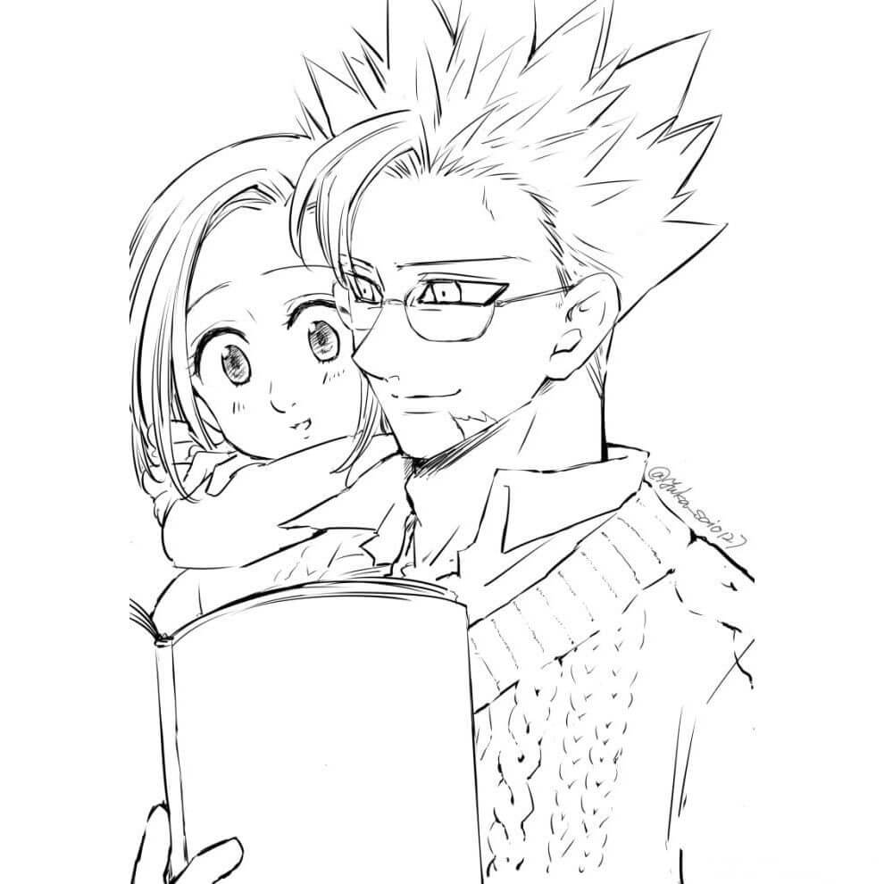 Dibujo de Ban Con Elaline Lindo para Colorear y Imprimir