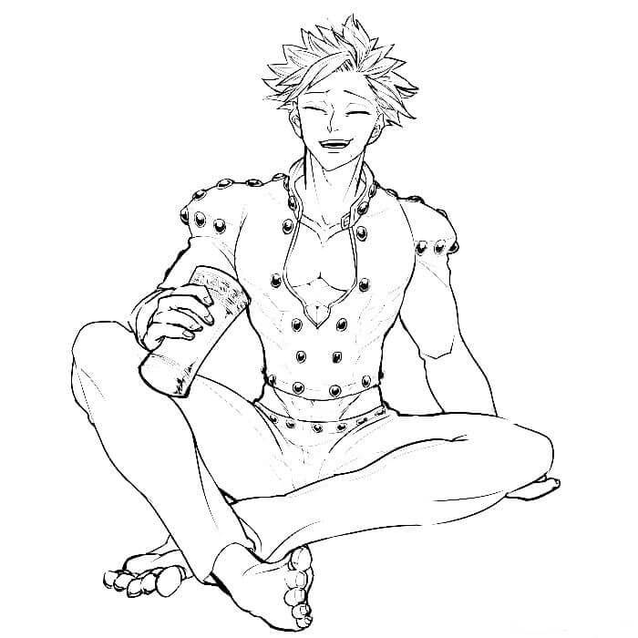 Dibujo de Ban Sentado y Sonriendo para Colorear y Imprimir