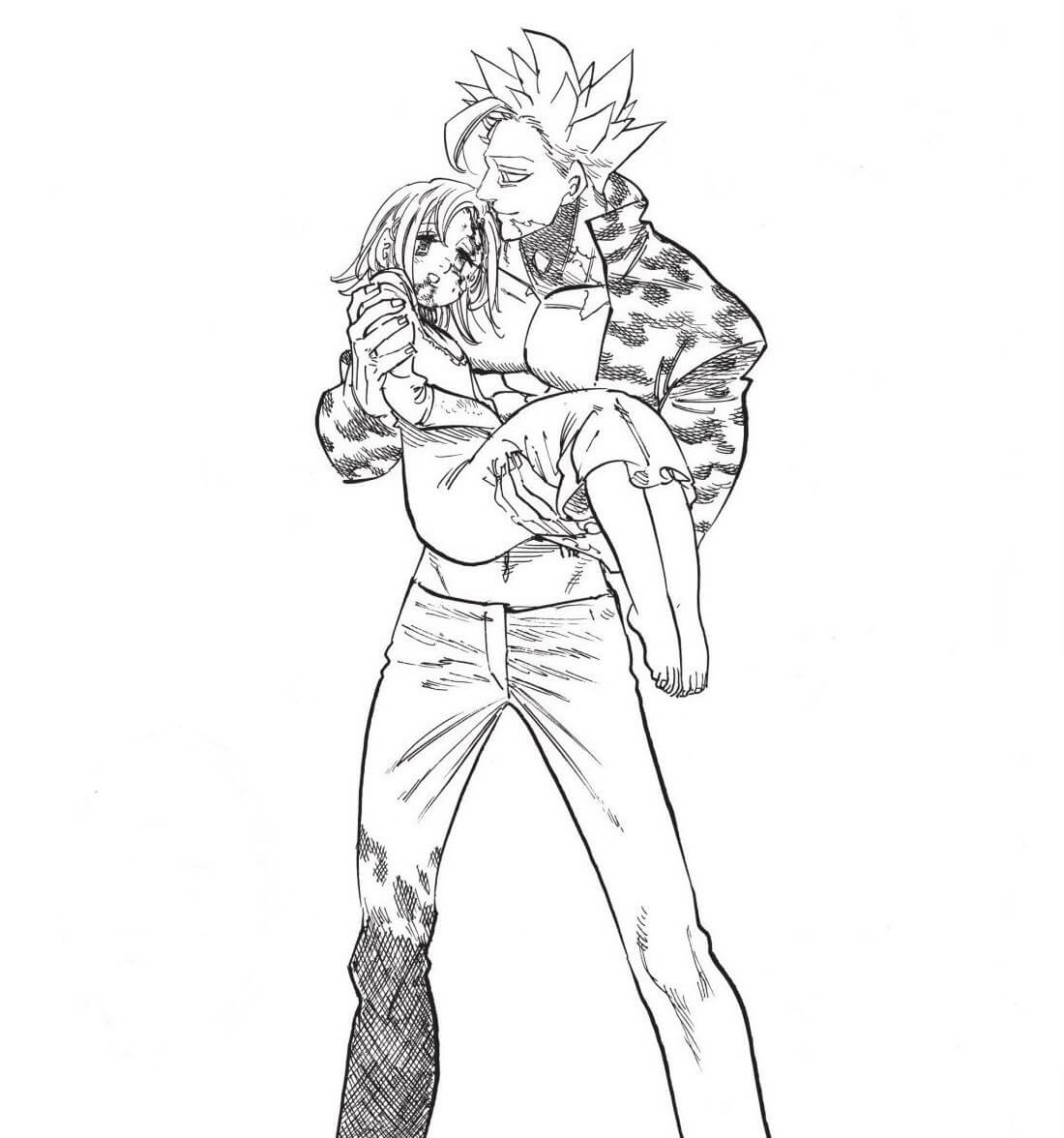 Dibujo de Ban y Elaline para Colorear y Imprimir