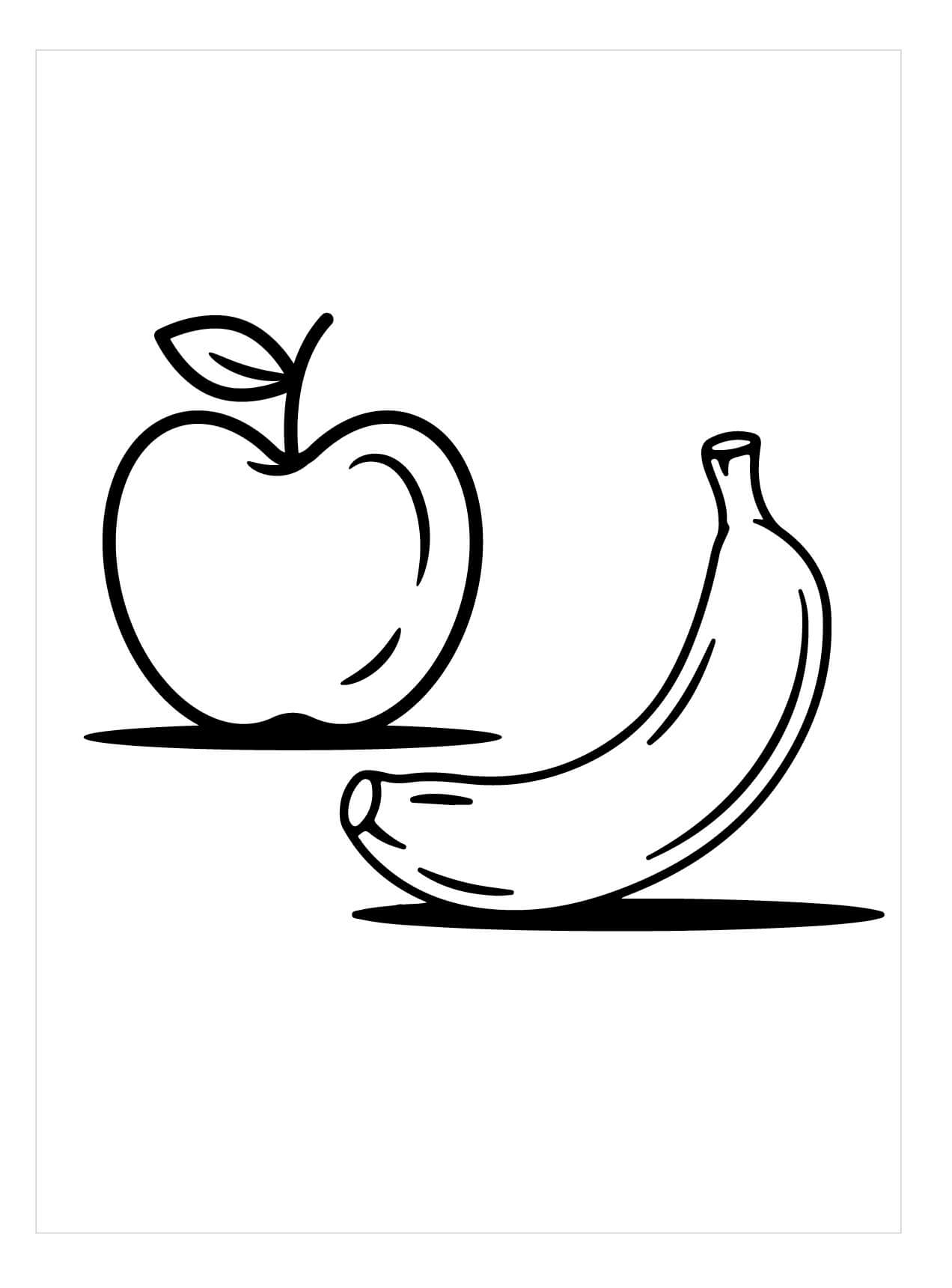 Dibujo de Manzana y Plátano para Colorear y Imprimir