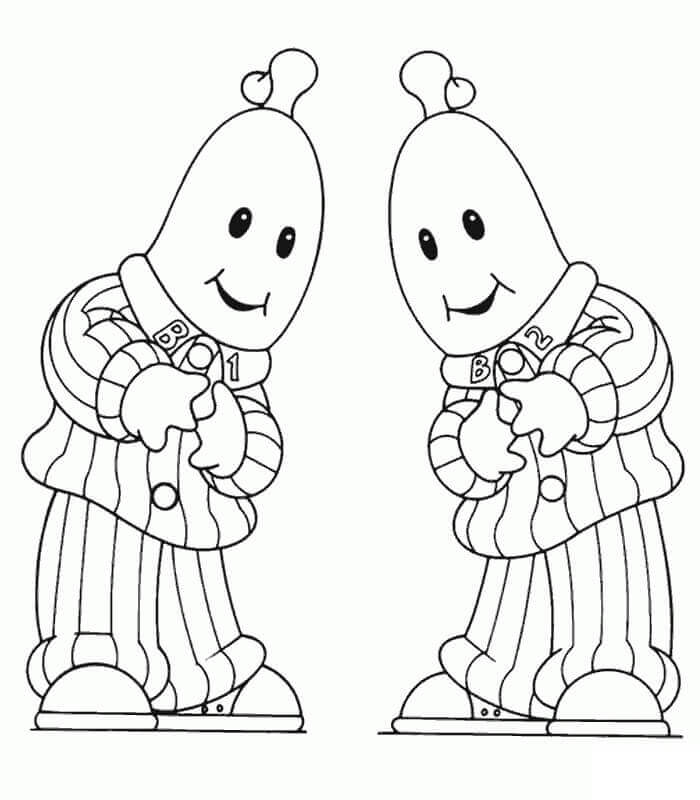 Dibujo de Bananas Felices En Pijama para Colorear y Imprimir