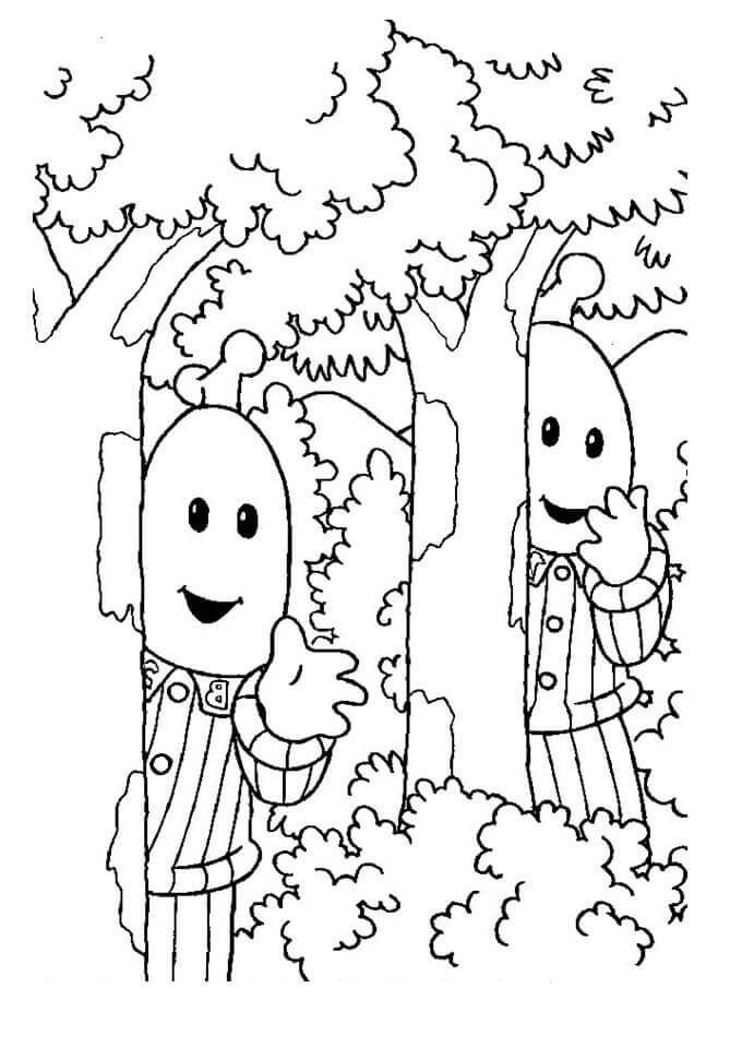 Dibujo de Los Plátanos En Pijama Juegan Al Escondite para Colorear y Imprimir