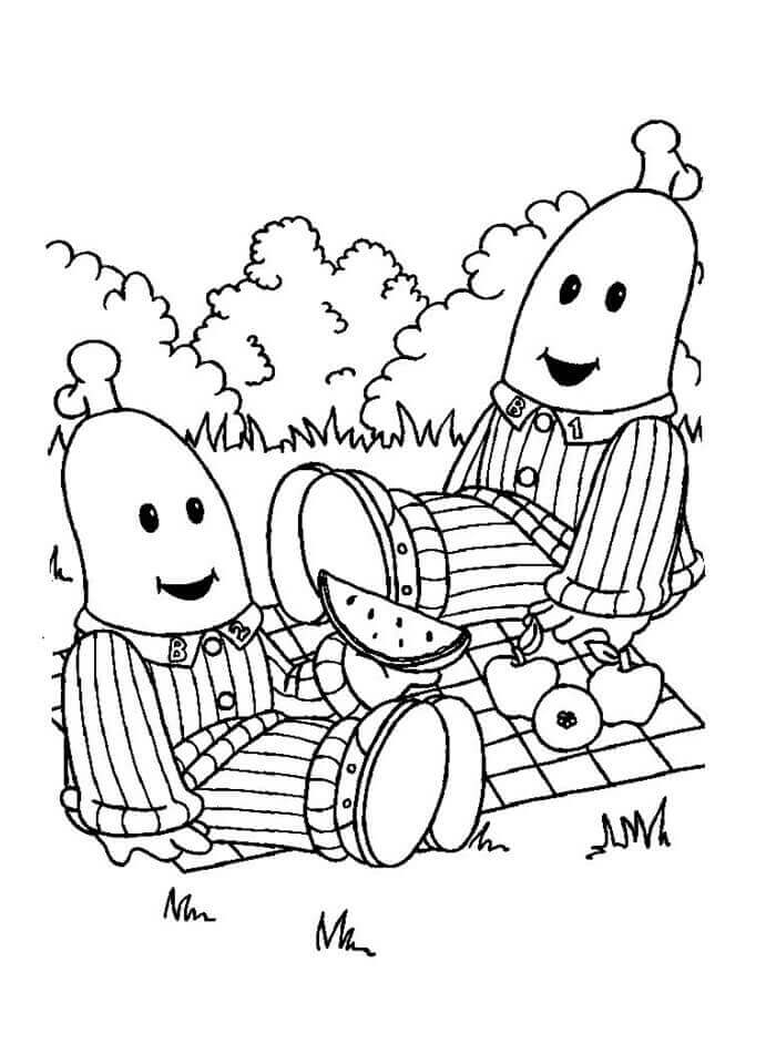 Dibujo de Picnic de Plátanos En Pijama para Colorear y Imprimir