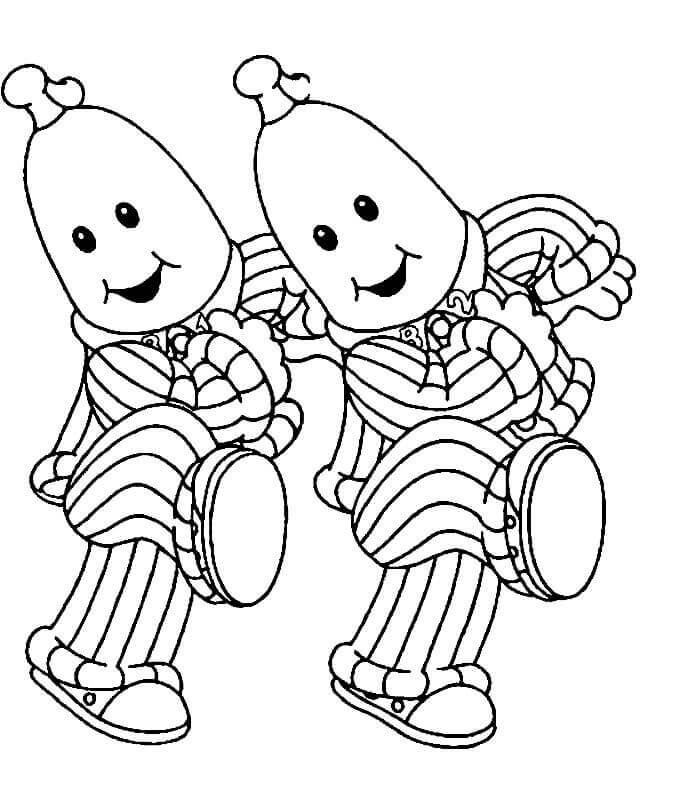 Dibujo de Plátanos En Pijama Caminando para Colorear y Imprimir