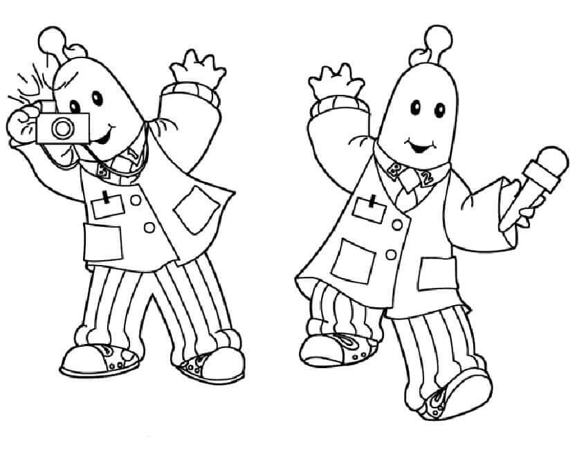 Dibujo de Plátanos En Pijama Sonriendo para Colorear y Imprimir